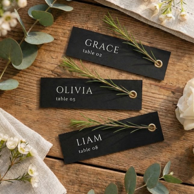 Cartes de table nominatives pour mariage noir (Créateur téléchargé)