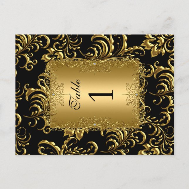 Cartes de table numérotées en Damas or (Devant)