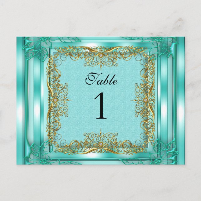 Cartes de table numérotées Gold Teal (Devant)