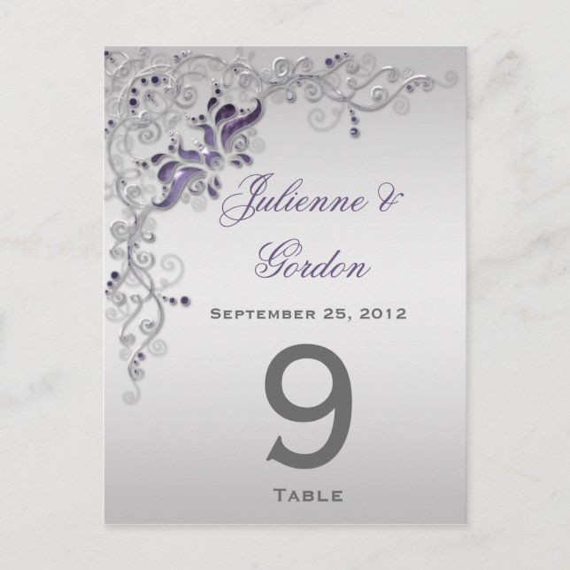 Cartes de table Ornat Purple Silver Floral Fils (Devant)