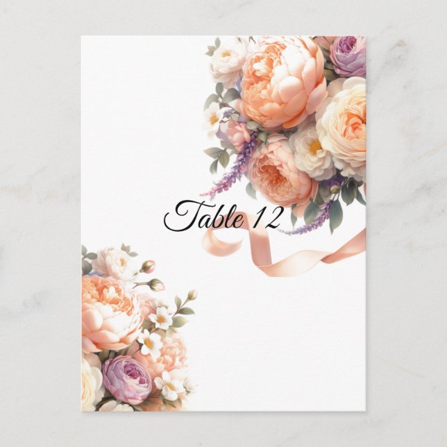 Cartes de table 'Pêches, Pivoines et Roses' (Devant)