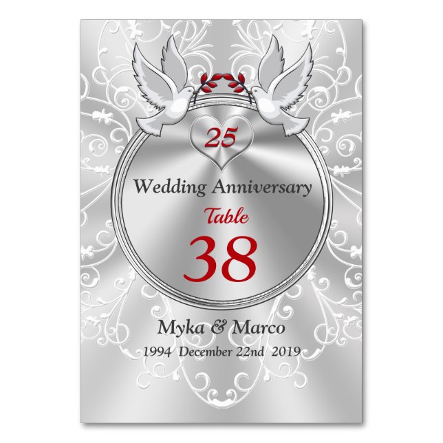 Cartes de table personnalisables du 25e anniversai (Par défaut)