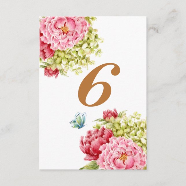 Cartes de table Pivoines et Hydrangea N° 6 (Devant)