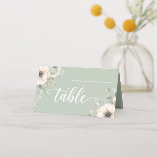 Cartes de table pliées Anémone Florale Vert Sauge