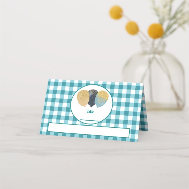 Cartes de table pliées avec ballons pailletés à ca (Devant)