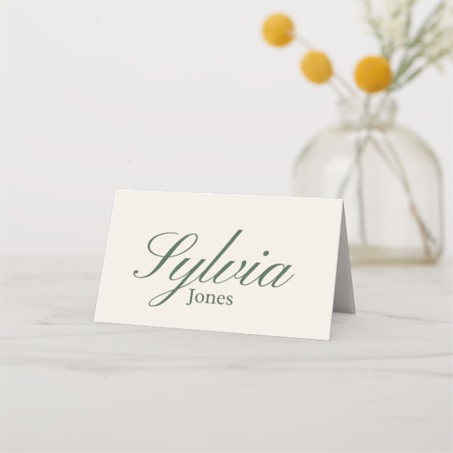 Cartes de table pliées vert olive beige pour maria (Devant)