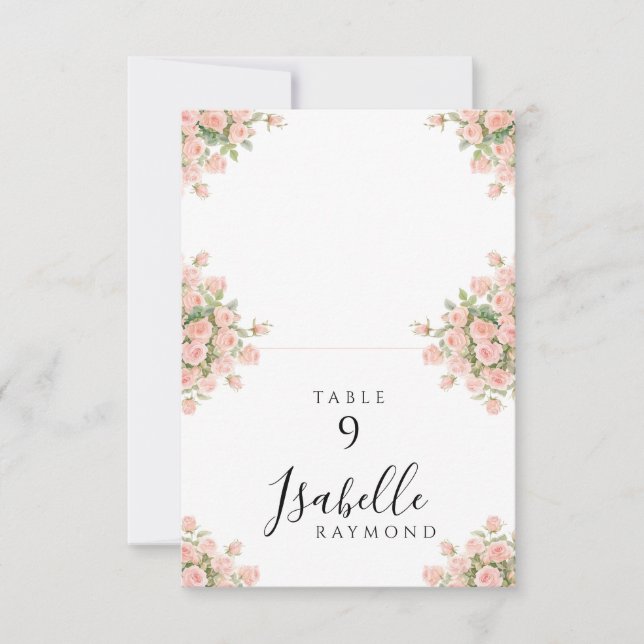Cartes de table pour mariage avec fleurs de rose r (Devant)