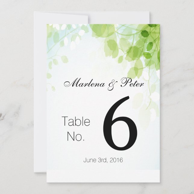 Cartes de table pour Mariage d'aquarelle Feuille S (Devant)