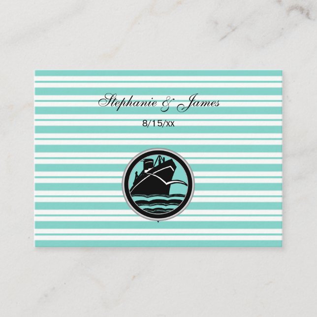 Cartes de Table Rayure Bleue Blanche pour Bateau # (Devant)