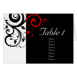 Cartes de table rouge à balayage noir + blanc inve