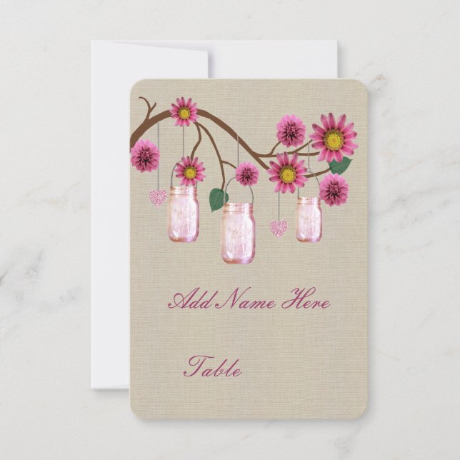 Cartes de table rustiques en jute rose pour pots M (Devant)