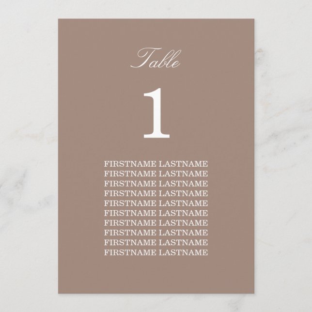 Cartes de table taupe avec noms des invités (Devant)