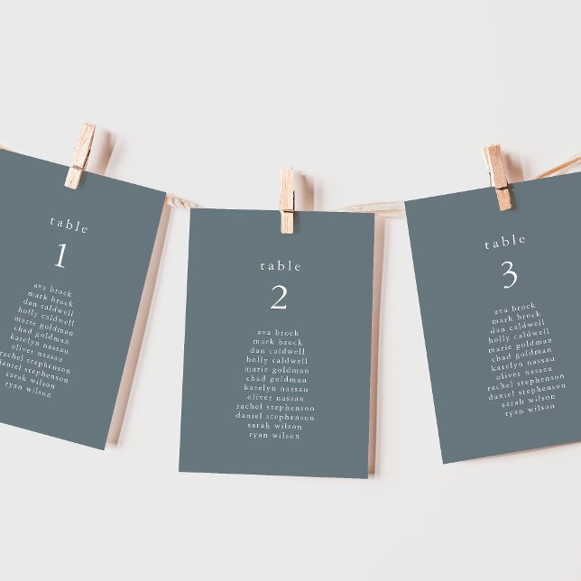 Cartes de tableau de Mariage minima bleu EMELIA (EMELIA Blue Minimal Wedding Seating Chart Cards)