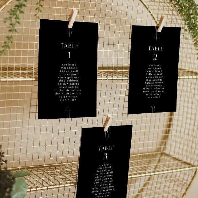 Cartes de tableau de Mariage noir TOUS Art déco (EVERLY Art Deco Black Wedding Seating Chart Cards)