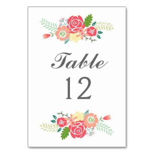 Cartes de tableau de numéro de tableau floral simp