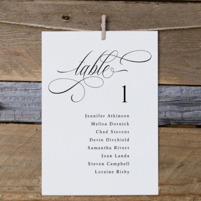 Cartes de tableau de sièges de mariage élégant de  (Elegant calligraphy wedding seating chart card in old money style)