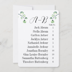 Cartes de tableau de table invité Alphabetique Euc