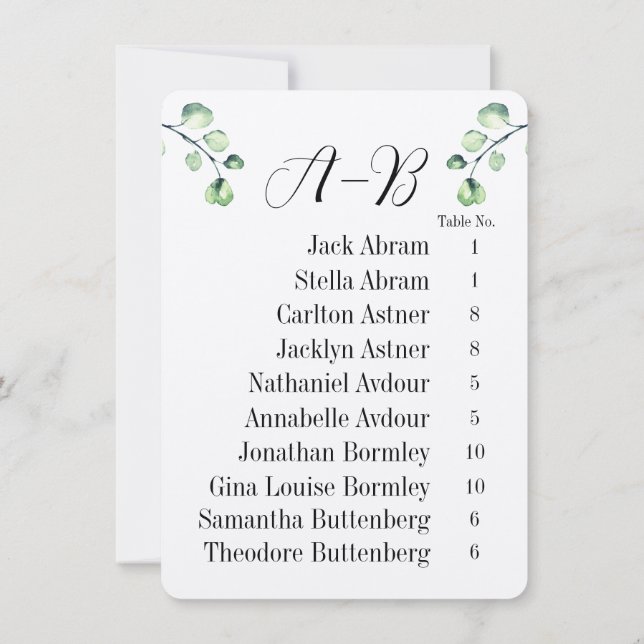 Cartes de tableau de table invité Alphabetique Euc (Dos)