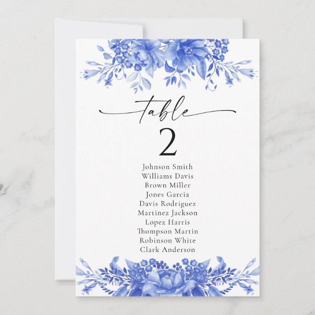 Cartes de tableau Mariage en porcelaine bleue (Devant)