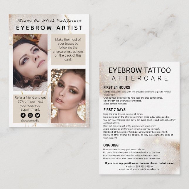 Cartes de tatouage à sourcils (Devant / Derrière)