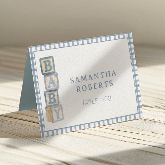 Cartes de tente modifiables Blocs bébé bleu poussi (Baby Shower Table Number)