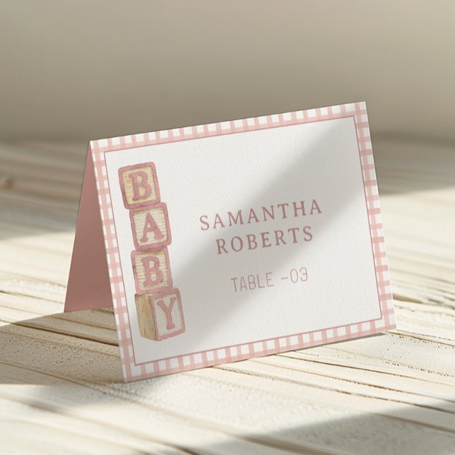 Cartes de tente modifiables Blocs Bébé Rose Poussi (Baby Shower Table Number)