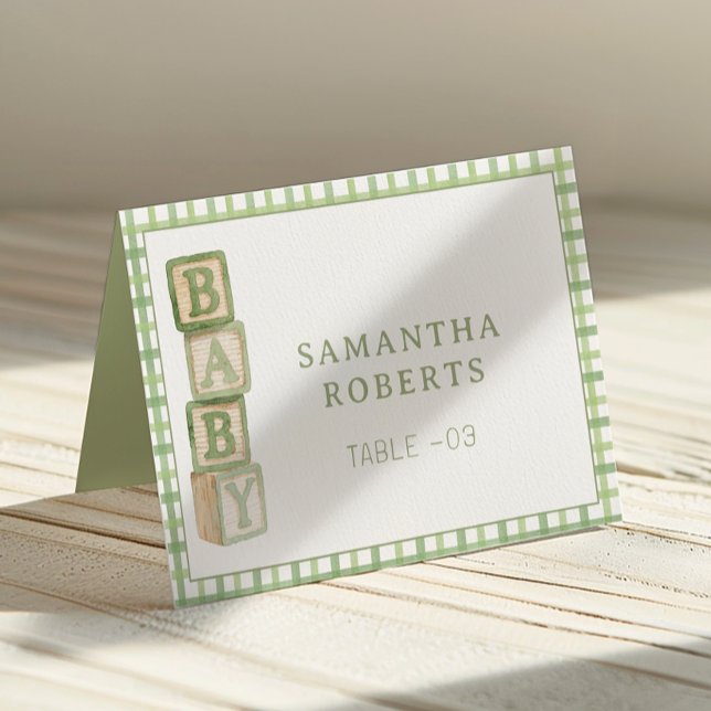 Cartes de tente modifiables pour bébé en vert saug (Baby Shower Table Number)