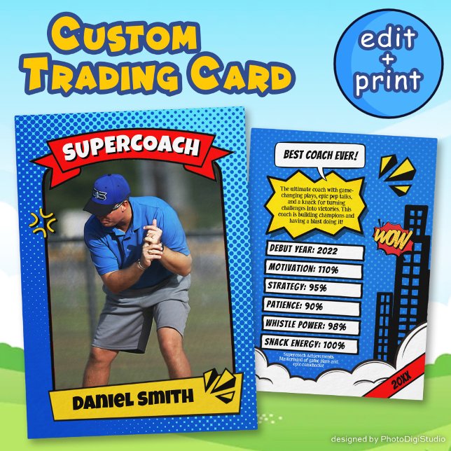 Cartes de Tricolore Personnalisées Comic, Meilleur (Custom Coach Trading Card Comic, Best Coach Ever)