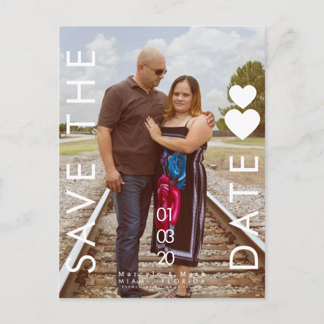 Cartes de typographie cœurs enregistrer les dates  (Devant)