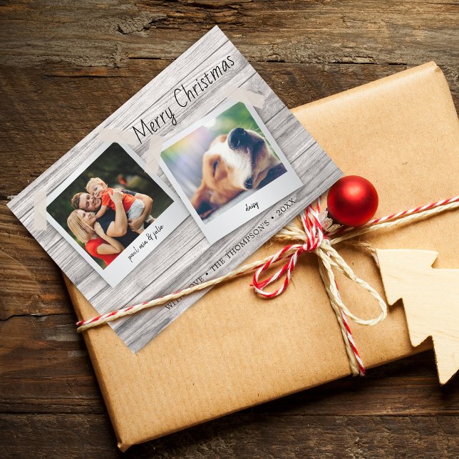 Cartes de vacances avec texture de bois rustique (Rustic Wood Texture Photos Holiday Card)
