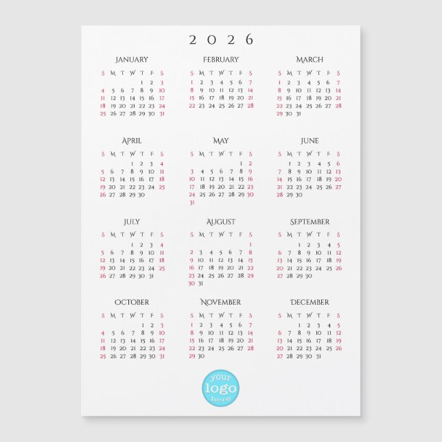 Cartes de vacances Calendrier 2026 Logo d'entrepri (Devant)