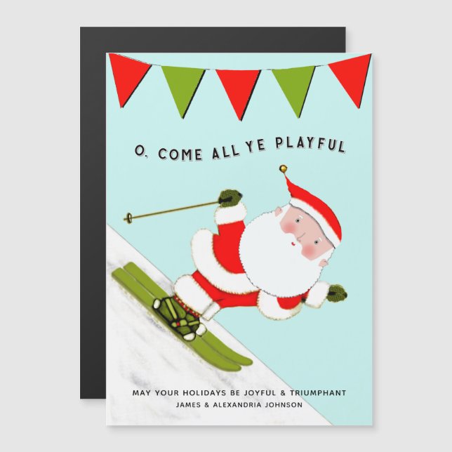 Cartes de vacances de Noël drôles de ski (Devant / Derrière)