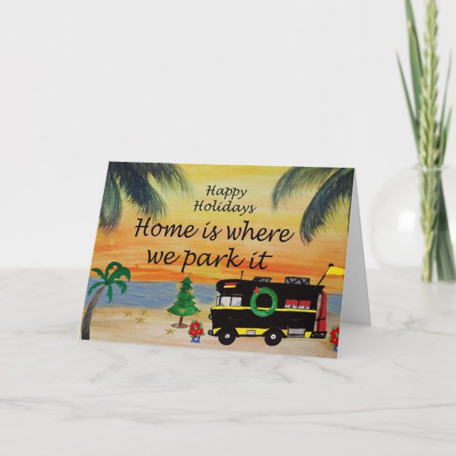 Cartes de vacances de Noël en camping-car au couch (Devant)