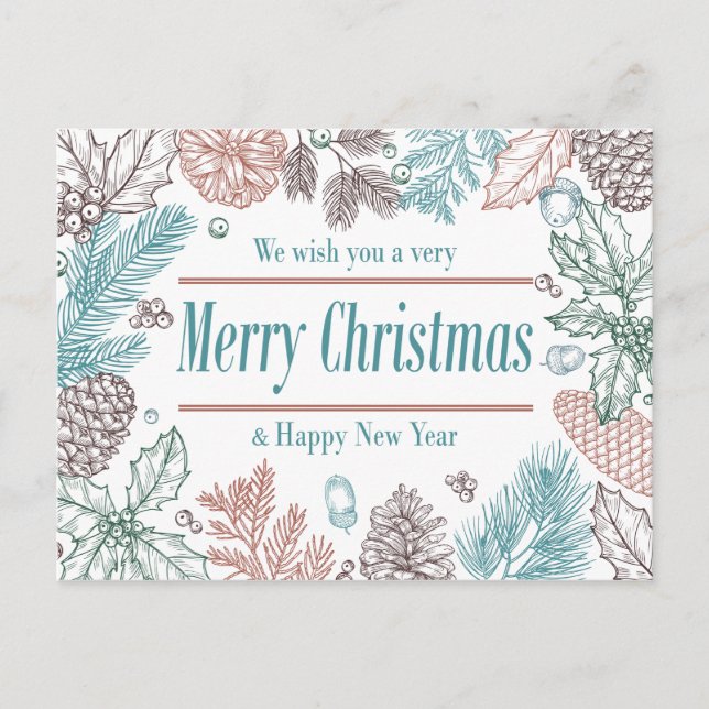 Cartes de vacances florales Joyeuses Fêtes | Carte (Devant)