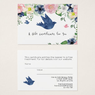 Cartes De Visite 100 x Certificats cadeaux LOGO d'affaires Floral b