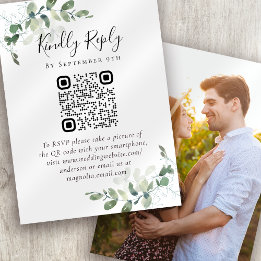 Cartes De Visite 100x Site Mariage QR Code Photo Eucalyptus RSVP