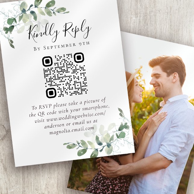 Cartes De Visite 100x Site Mariage QR Code Photo Eucalyptus RSVP (Créateur téléchargé)