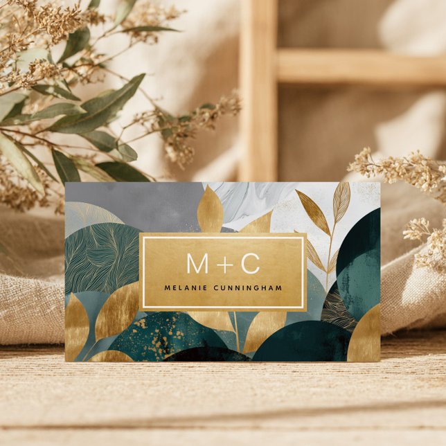 Cartes de visite à monogramme de feuilles abstrait (Créateur téléchargé)