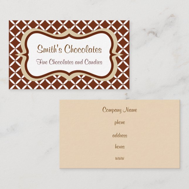 Cartes de visite à motif de chocolat (Devant / Derrière)