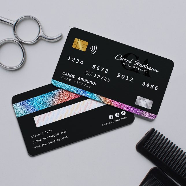 Cartes de visite à paillettes modernes avec initia (Créateur téléchargé)