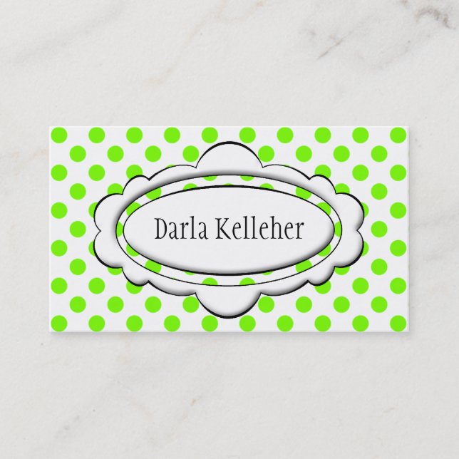 Cartes de visite à points Polka verts et blancs (Devant)