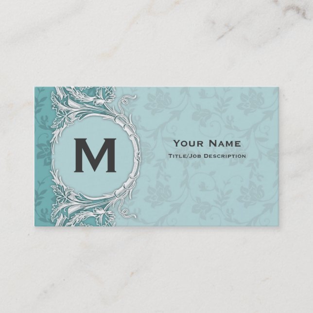 Cartes de visite à profil floral sarcelle Monogram (Devant)