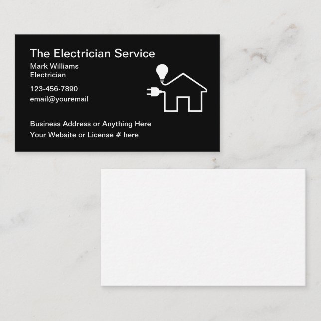 Cartes de visite à thème électricien (Devant / Derrière)