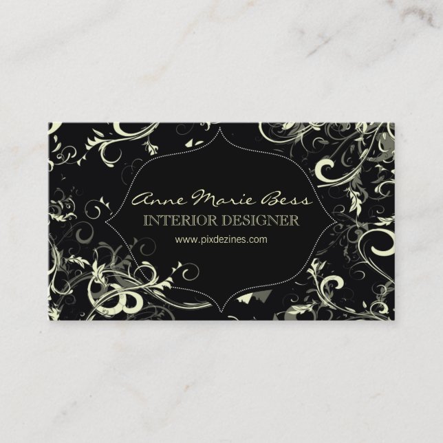 Cartes de visite à tourbillons de crème noire (Devant)