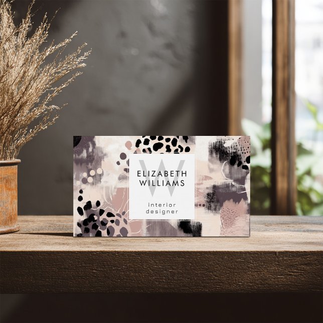 Cartes de visite abstraites monogramme noir rose p (Créateur téléchargé)