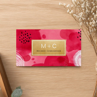 Cartes de visite abstraites or rose vif