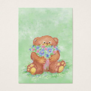 Cartes De Visite ACEO ATC Teddy Bear Bouquet Aquarelle