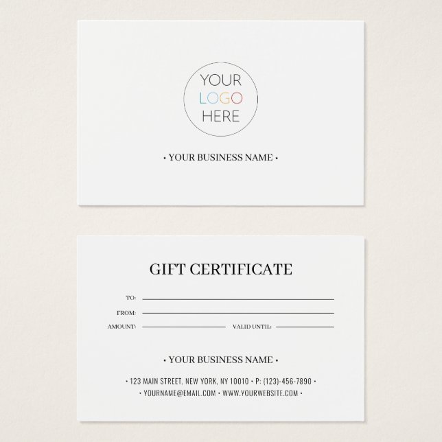 Cartes De Visite Add Your Business Logo Custom Gift Certificate (Devant & derrière)