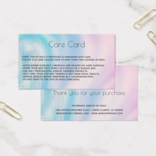 Cartes De Visite Add your logo Holographic Jewelry Care Card