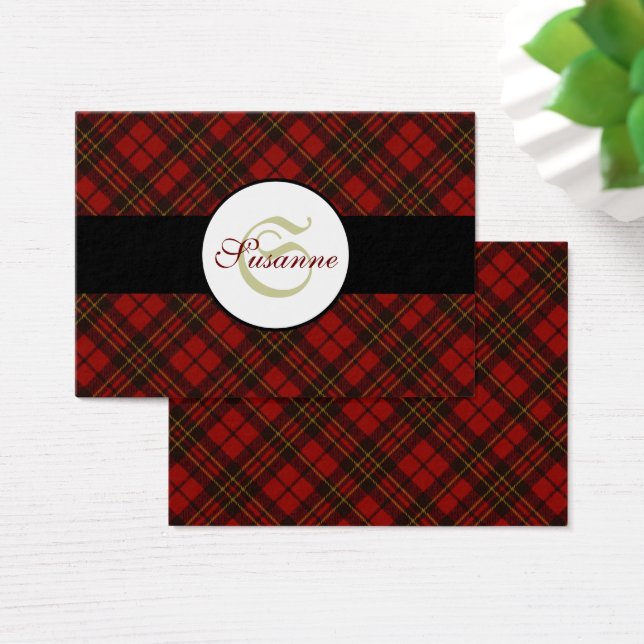 Cartes De Visite adorable tartan rouge de Noël Monogramme (Bureau)